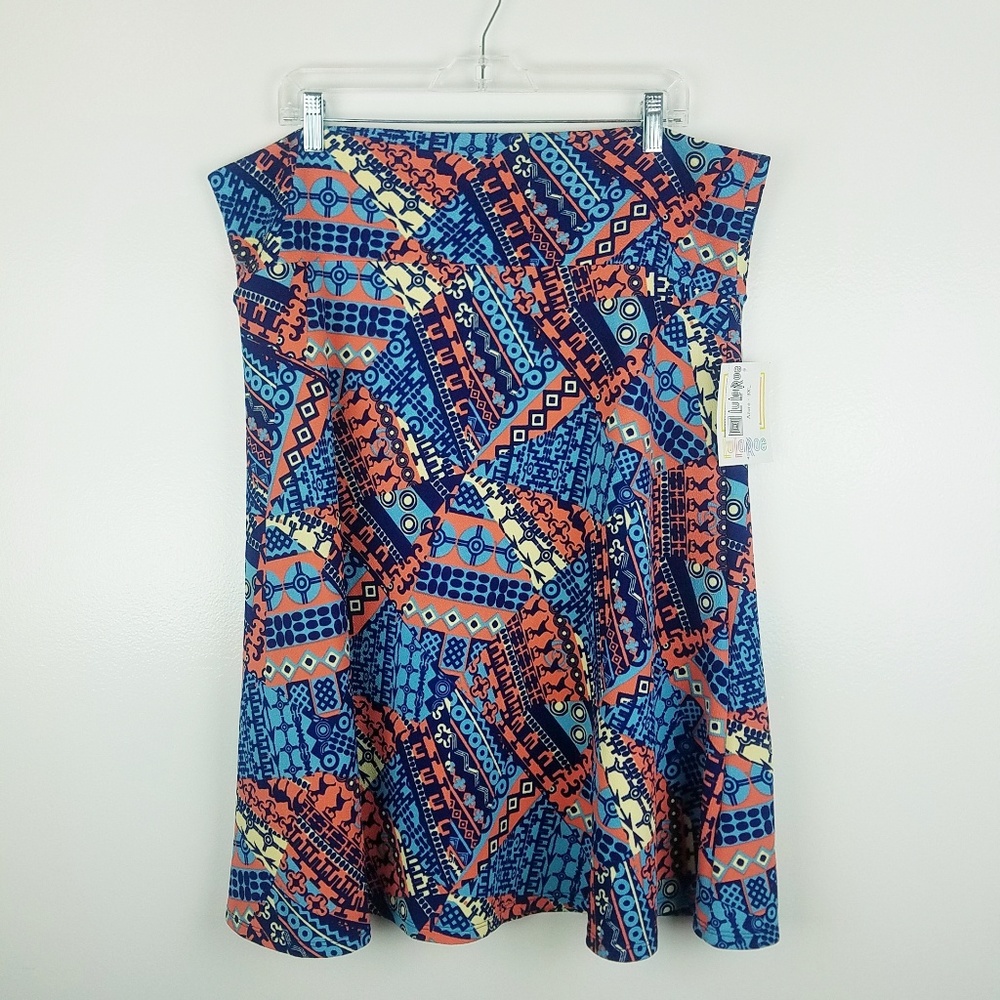 LulaRoe Azure A-Line Skirt Blue Peach White